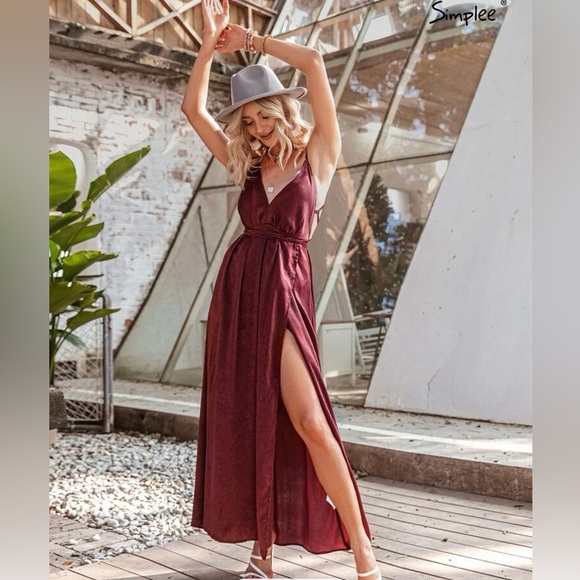 Backless Burgundy Dress - Picture 1 of 2